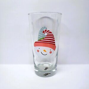 TAG Snowman Glass Tumbler Christmas Snowflake Clear 5.25"